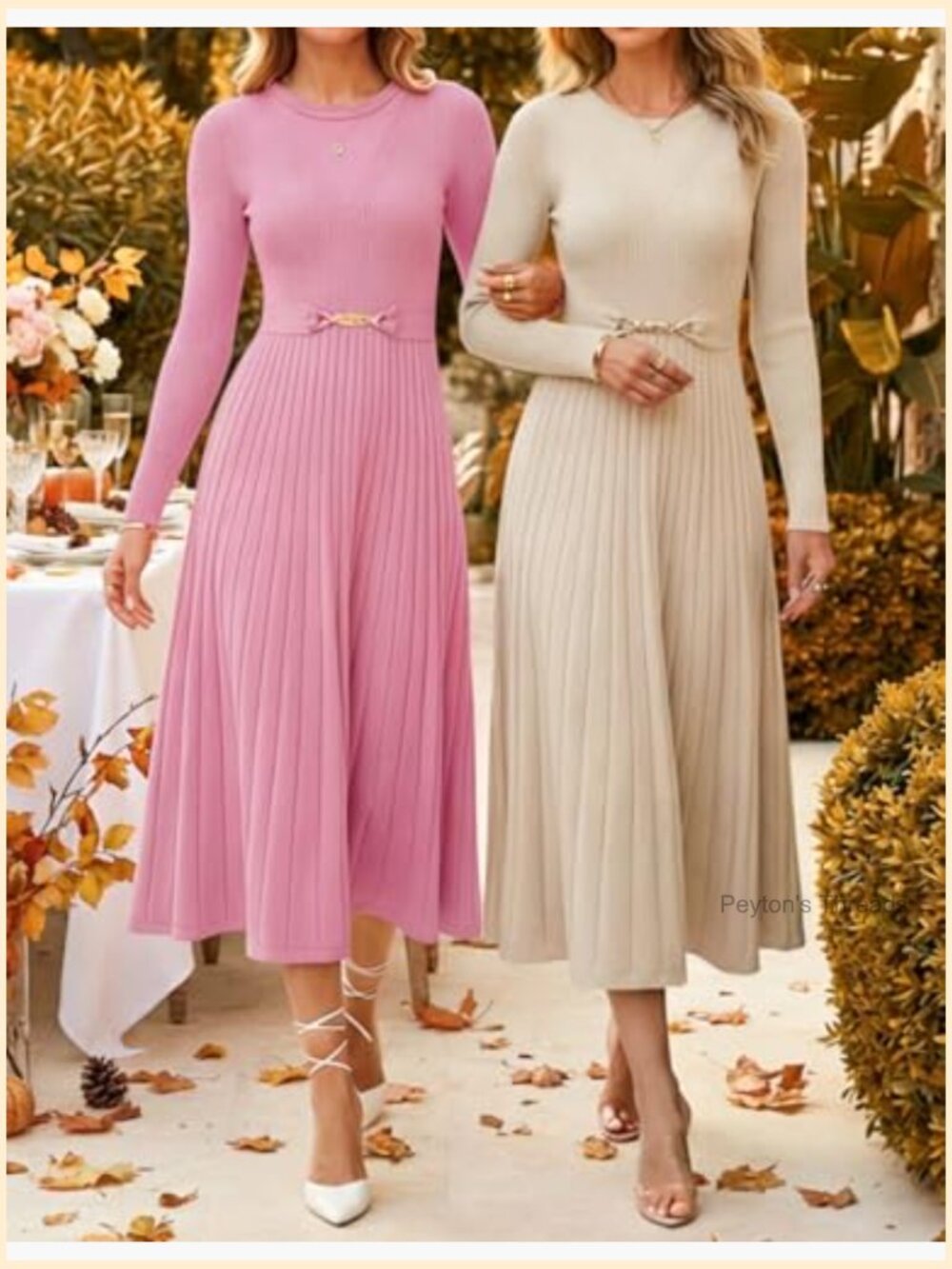 Long Sleeve Midi Sweater Dress Crewneck Knit A Line Pleated Flowy with Belt - Picture 6 of 7
